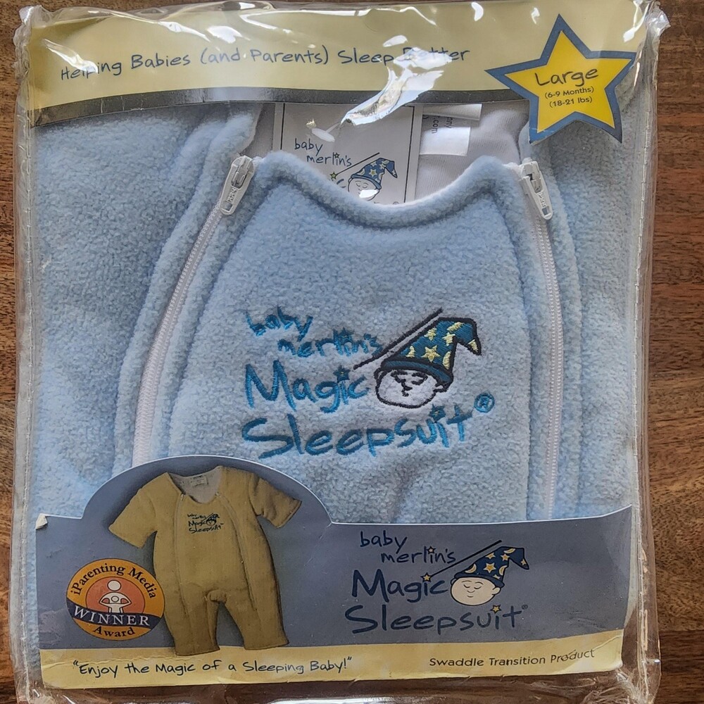 NEW Baby Merlin's Magic Sleepsuit Boys 6-9 Months Blue Fleece Swaddle Transition - Picture 1 of 7